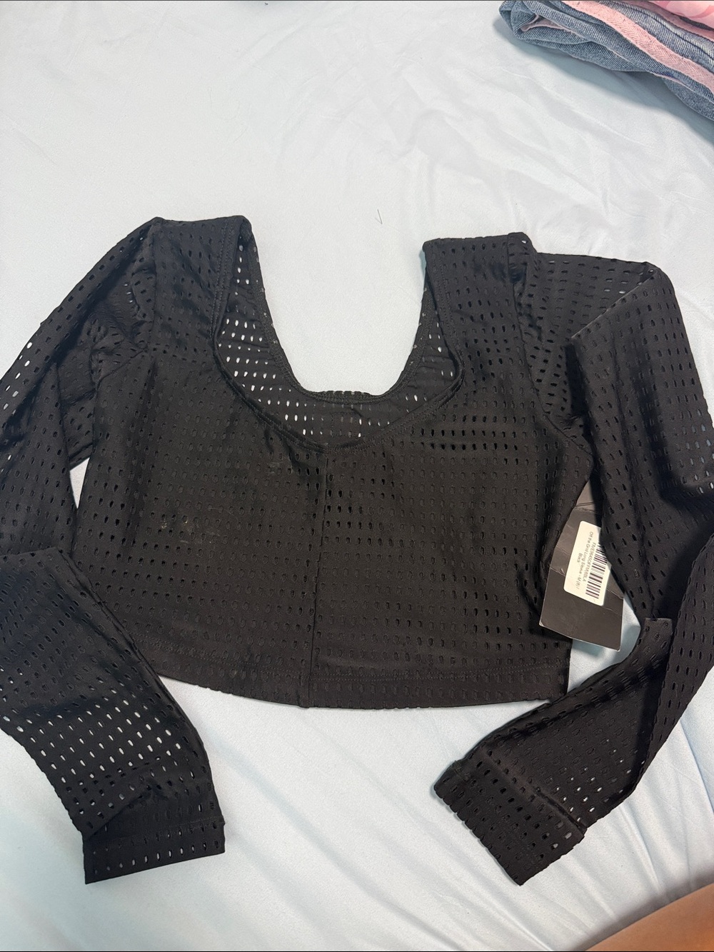 Five - Women's Black Long-Sleeve Perforated Crop Top
